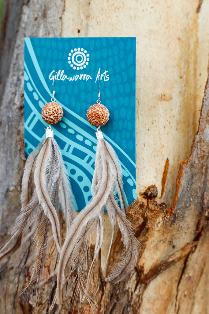 Emu Feather Witjagit Earrings Gillawarra Arts - Main Image
