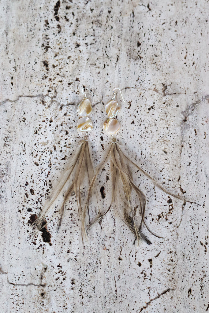 Mother of Pearl - Feather earrings