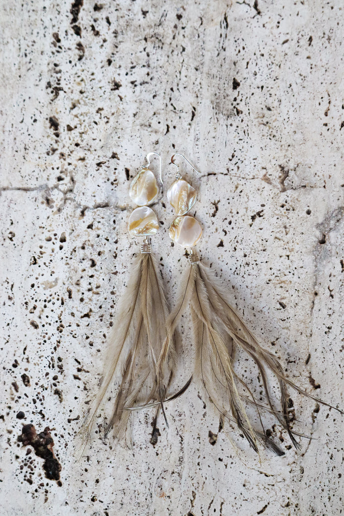 Mother of Pearl - Feather earrings