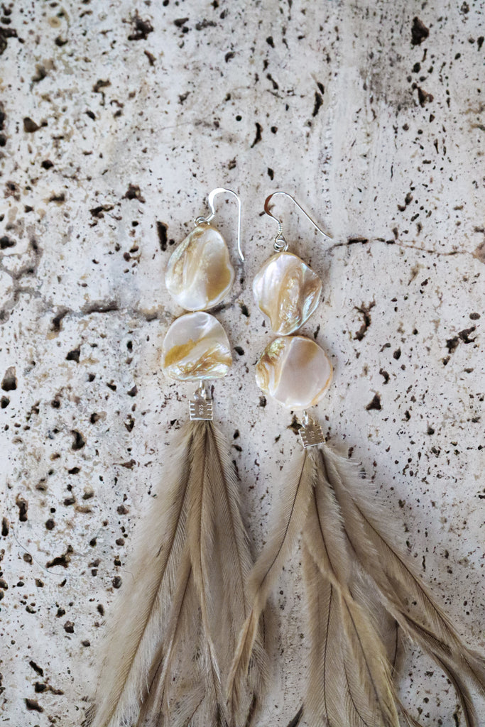 Mother of Pearl - Feather earrings