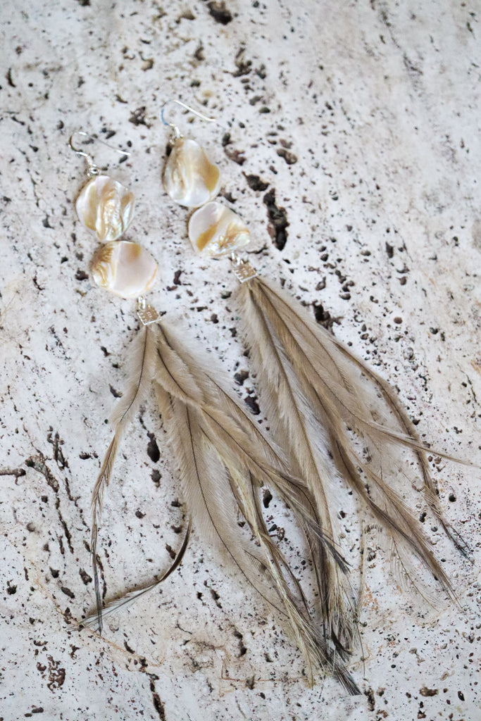 Mother of Pearl - Feather earrings