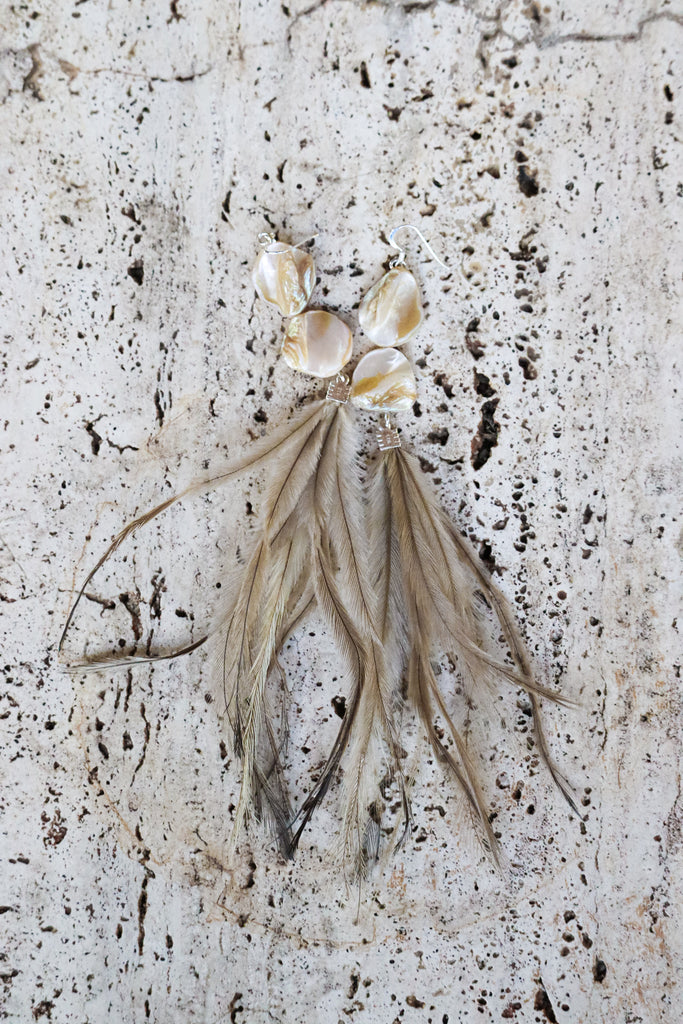 Mother of Pearl - Feather earrings