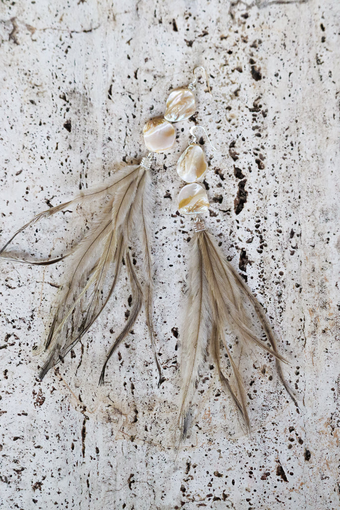 Mother of Pearl - Feather earrings