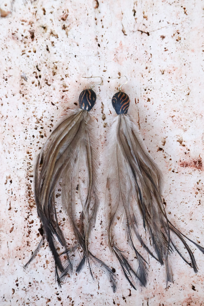 Gum nut + Emu Feather - Earrings