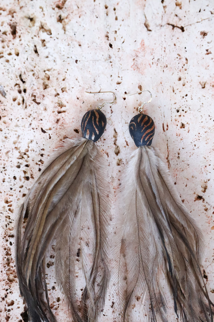 Gum nut + Emu Feather - Earrings