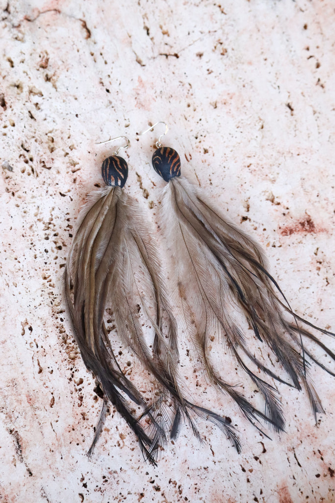 Gum nut + Emu Feather - Earrings