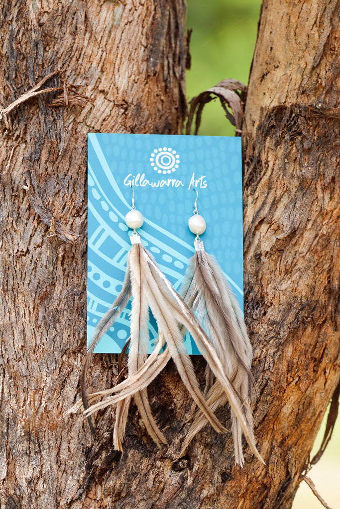 Emu Pearl - Feather Earrings